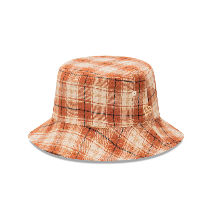 New Era Bucket Reversible Plaid Mid Washed Denim Wheat