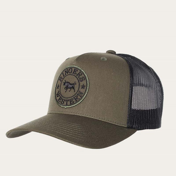 Ringers Western Signature Bull Trucker Cap Army with Army & Black Patch