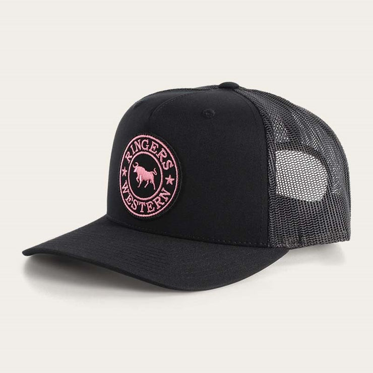 Ringers Western Signature Bull Trucker Cap Black with Black & Pink Patch